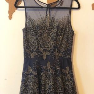 Tahari Navy and Gold Gown